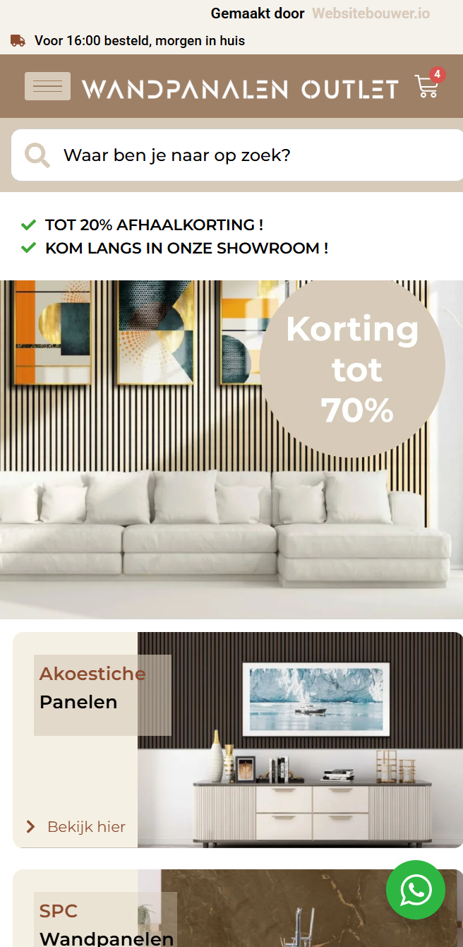 Mobiele WordPress webshop voor Wandpanelenoutlet - responsive design voor smartphone en tablet